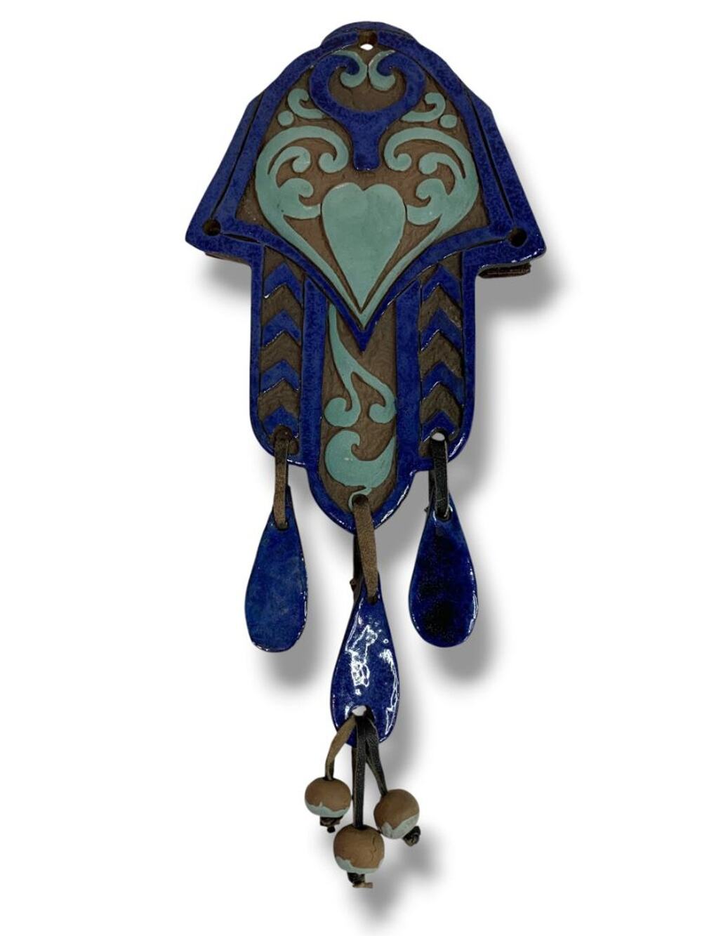 Home Blessing Clay Wall Hanging Chimes Blue Hand Made in Israel 13.5"L x 6"w